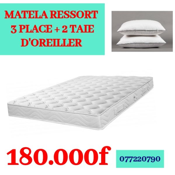 Matelas ressort 3 places + 2 Taie d'oreiller