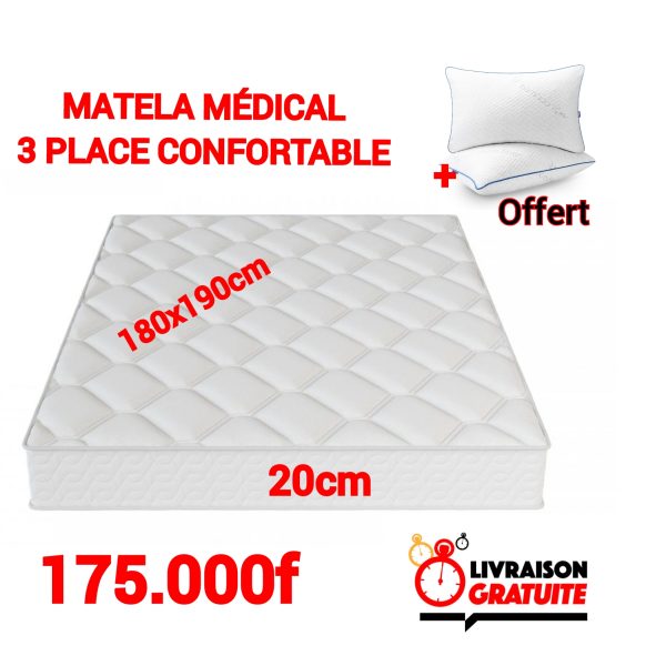 Matelas médical 3 places + 2 taie d'oreiller