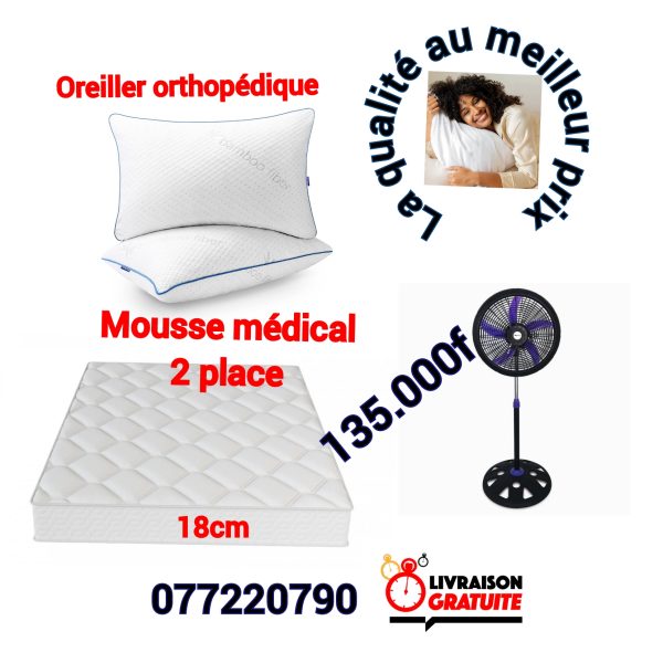 Matelas + ventilateur + Taie d'oreiller