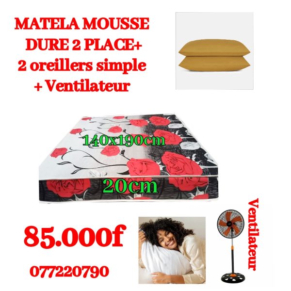 Matelas + ventilateur + 2 taie d'oreiller