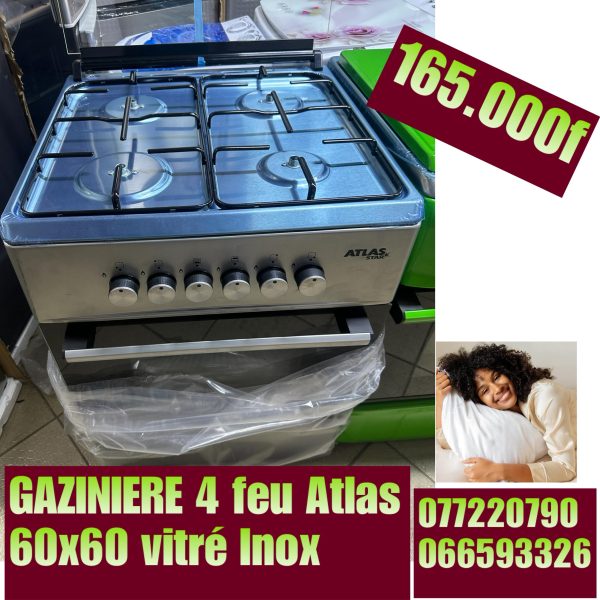 Gazinière 4 feux Atlas 60x60 vitré Inox