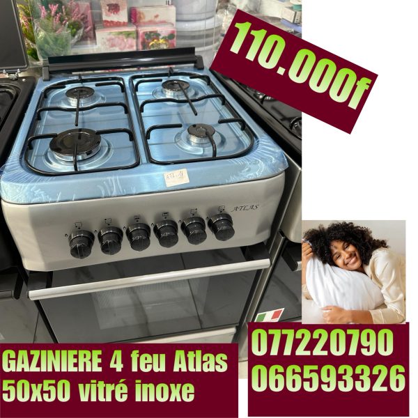 Gazinière 4 feux Atlas 50x50 vitré inox